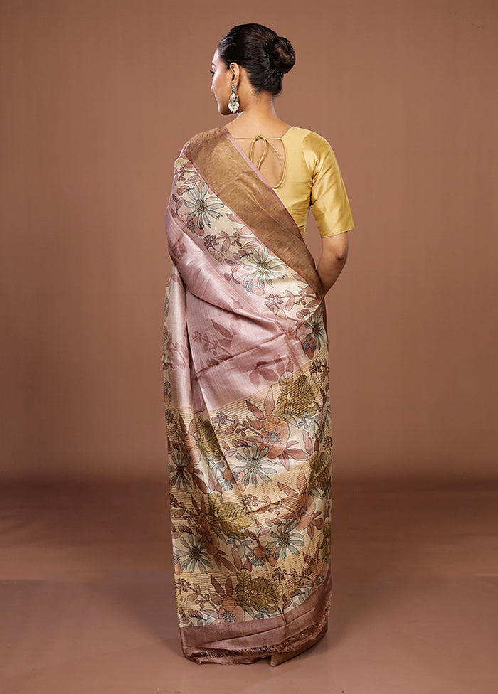Pink Tussar Silk Saree With Blouse Piece