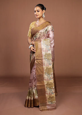 Pink Tussar Silk Saree With Blouse Piece