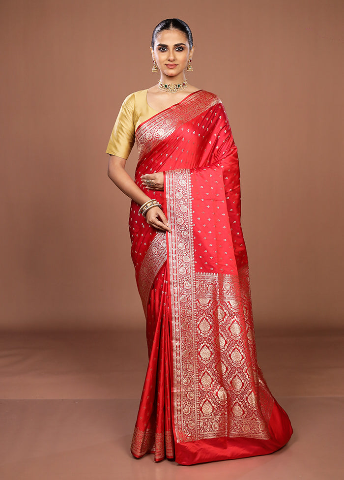 Red Banarasi Silk Saree With Blouse Piece