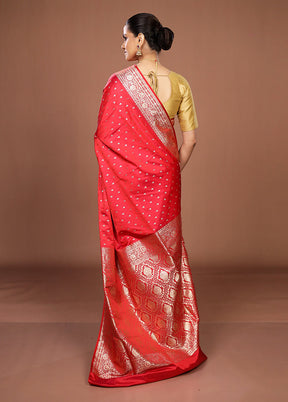 Red Banarasi Silk Saree With Blouse Piece