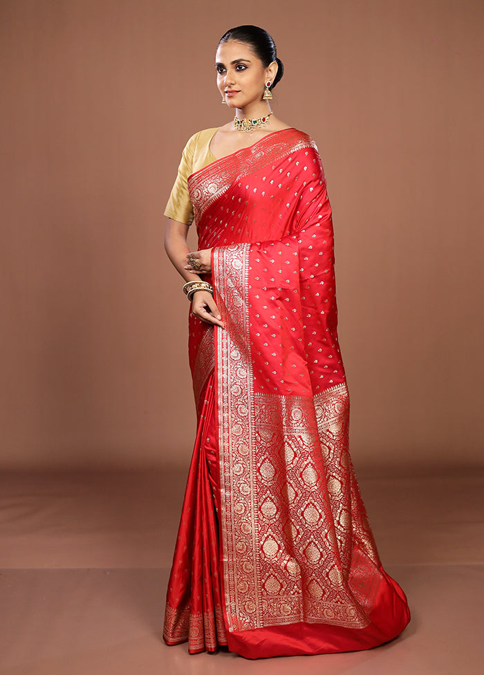 Red Banarasi Silk Saree With Blouse Piece