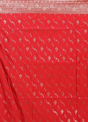 Red Banarasi Silk Saree With Blouse Piece