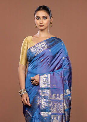 Blue Handloom Swarnachuri Pure Silk Saree With Blouse Piece