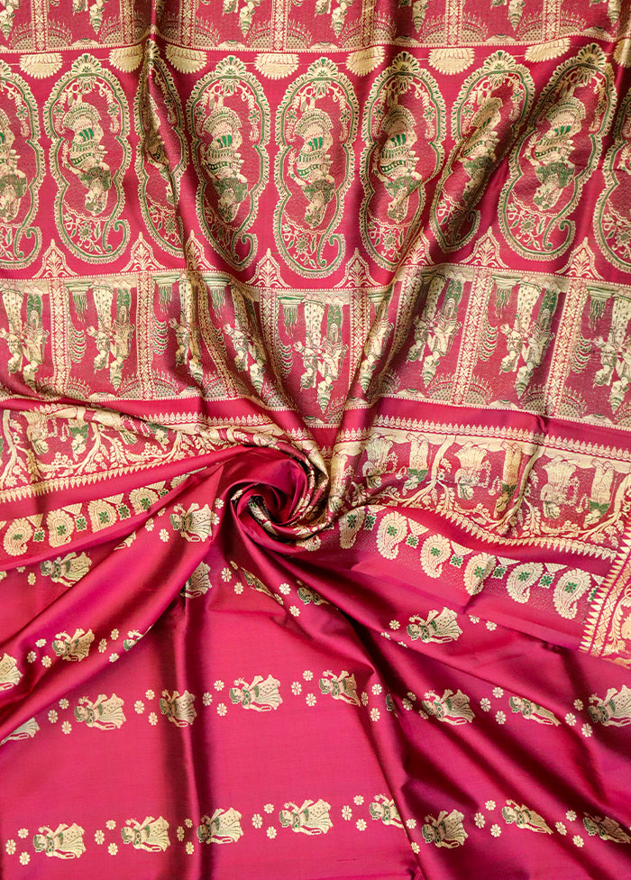 Red Handloom Baluchari Pure Silk Saree With Blouse Piece