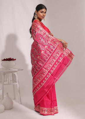 Pink Handloom Baluchari Pure Silk Saree With Blouse Piece