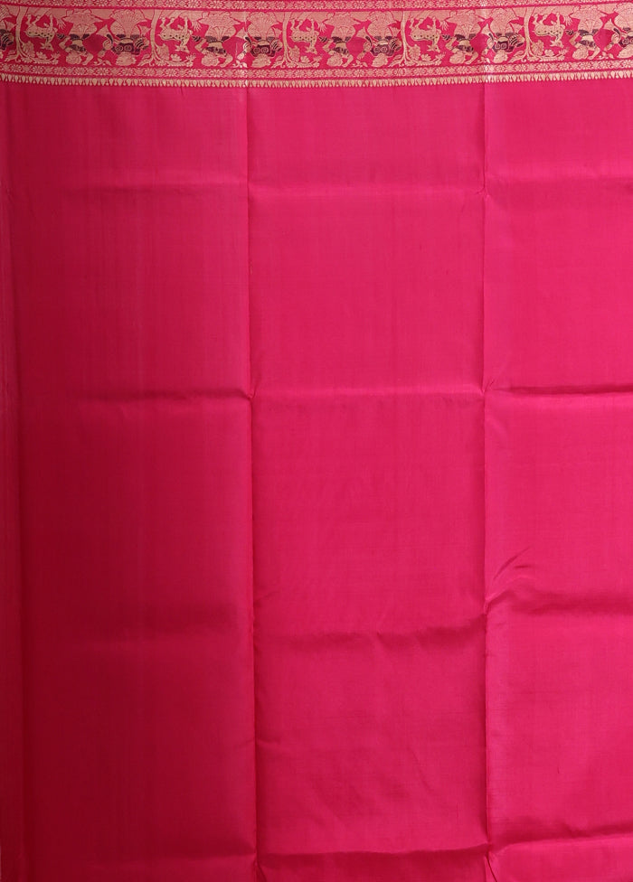 Pink Handloom Baluchari Pure Silk Saree With Blouse Piece