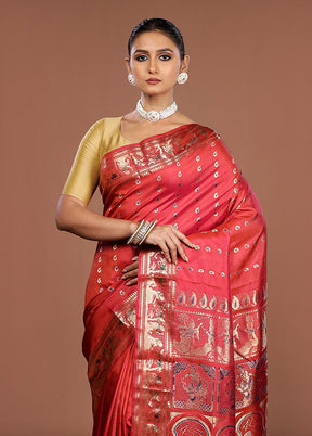 Red Handloom Swarnachuri Pure Silk Saree With Blouse Piece