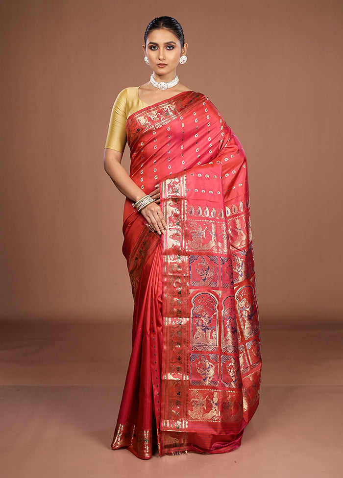 Red Handloom Baluchari Pure Silk Saree With Blouse Piece