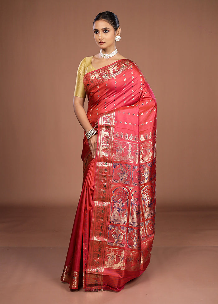 Red Handloom Swarnachuri Pure Silk Saree With Blouse Piece
