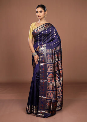 Blue Handloom Baluchari Pure Silk Saree With Blouse Piece