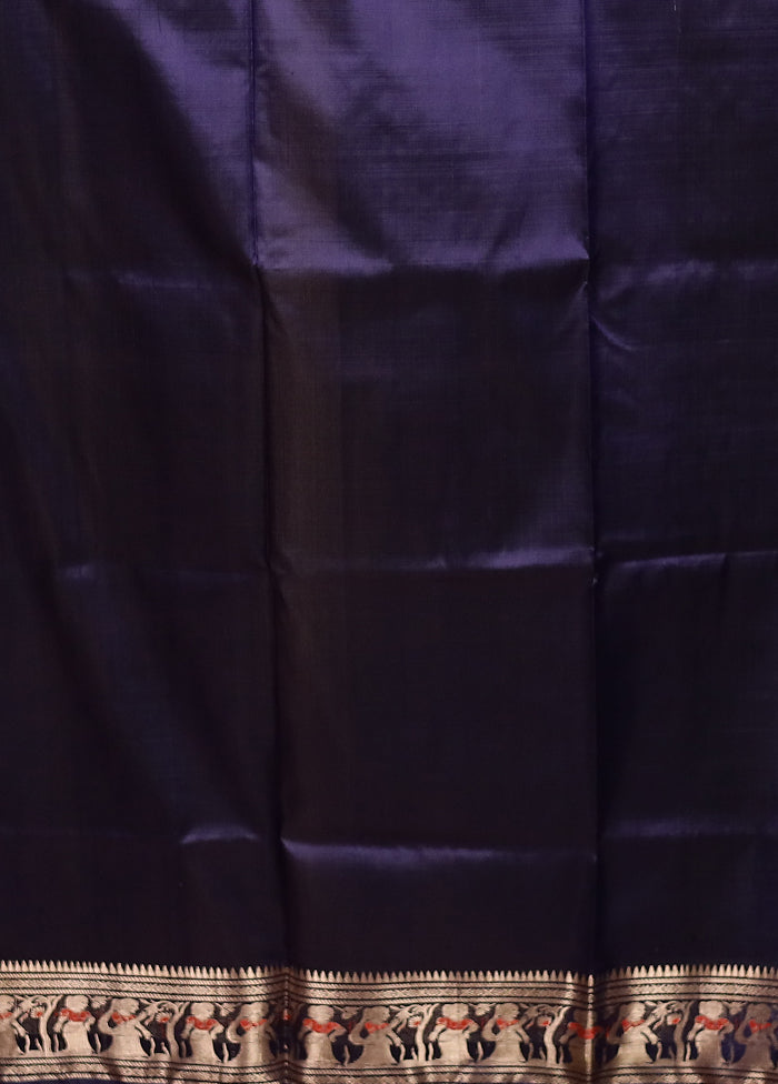 Blue Handloom Baluchari Pure Silk Saree With Blouse Piece