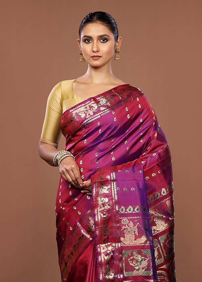 Purple Handloom Swarnachuri Pure Silk Saree With Blouse Piece