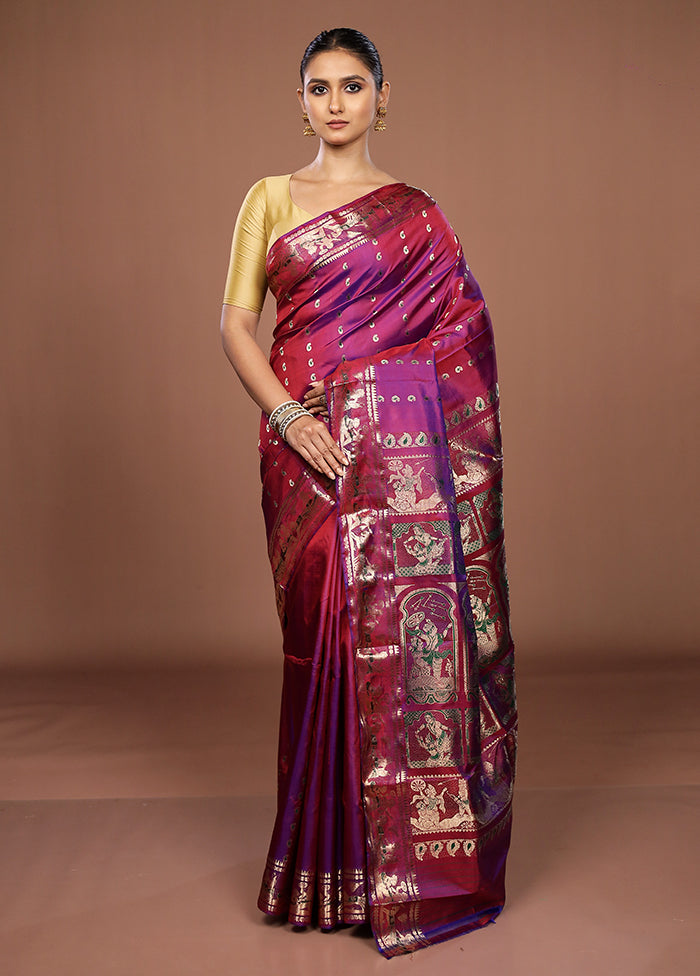 Purple Handloom Swarnachuri Pure Silk Saree With Blouse Piece