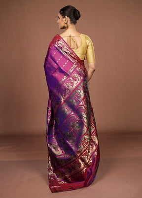 Purple Handloom Swarnachuri Pure Silk Saree With Blouse Piece