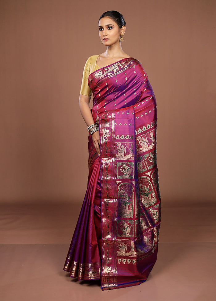 Purple Handloom Swarnachuri Pure Silk Saree With Blouse Piece