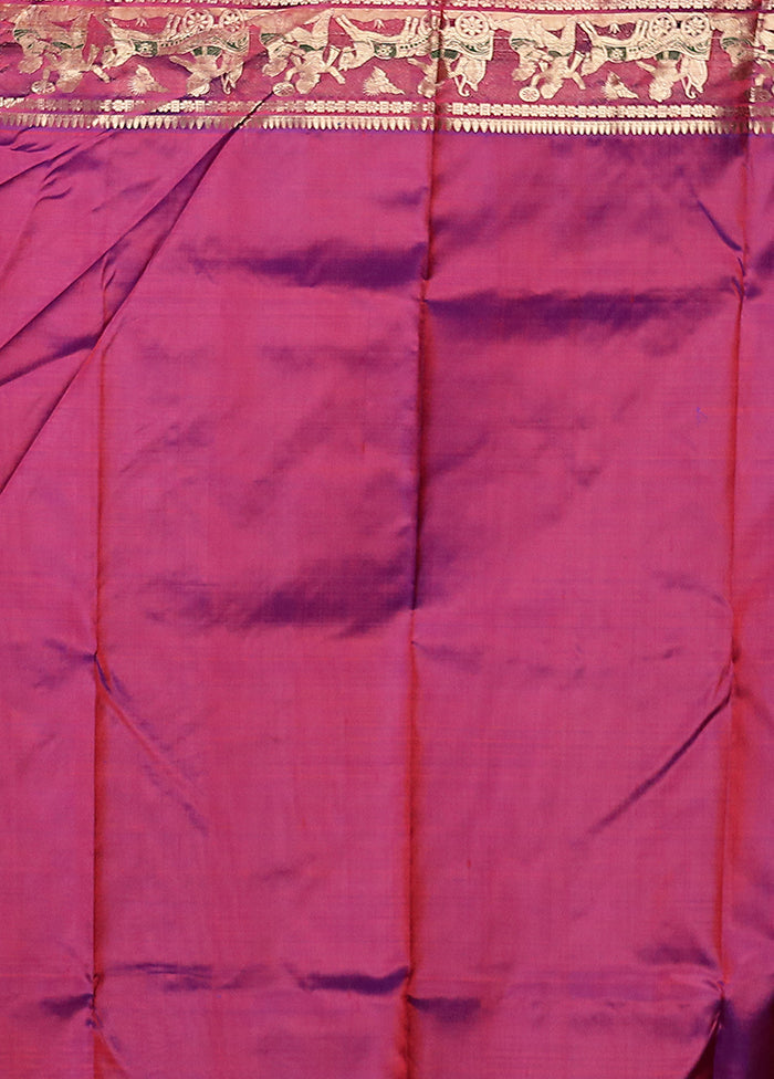 Purple Handloom Baluchari Pure Silk Saree With Blouse Piece