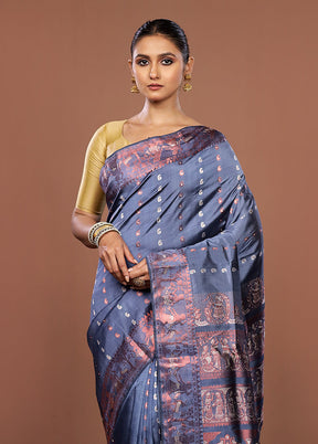 Grey Handloom Swarnachuri Pure Silk Saree With Blouse Piece