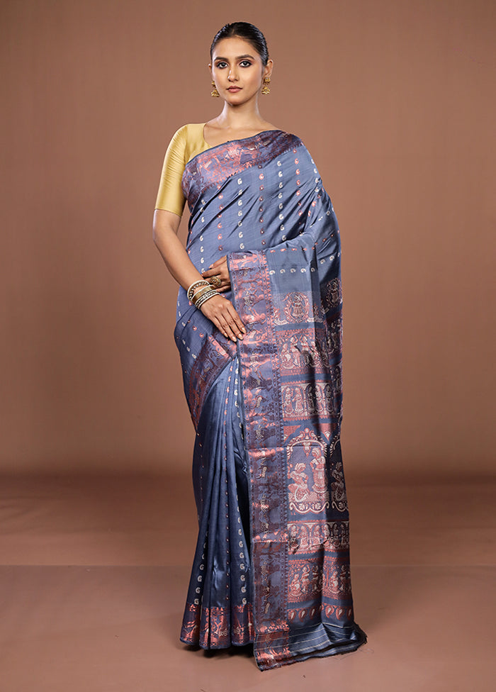 Grey Handloom Swarnachuri Pure Silk Saree With Blouse Piece