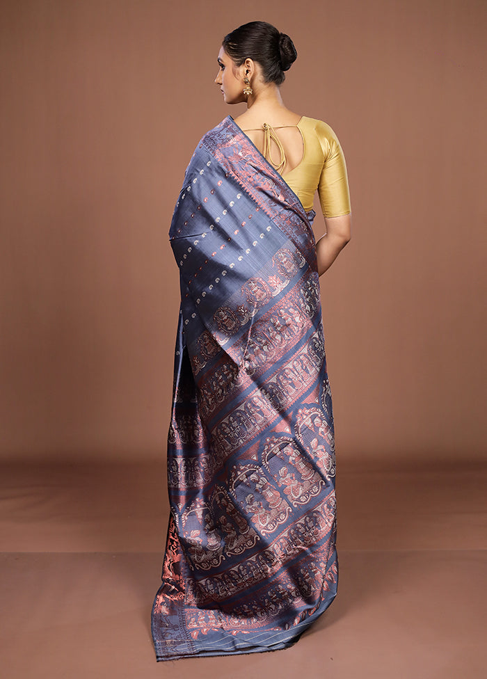 Grey Handloom Swarnachuri Pure Silk Saree With Blouse Piece