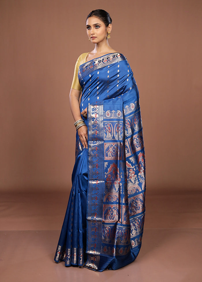 Blue Handloom Swarnachuri Pure Silk Saree With Blouse Piece