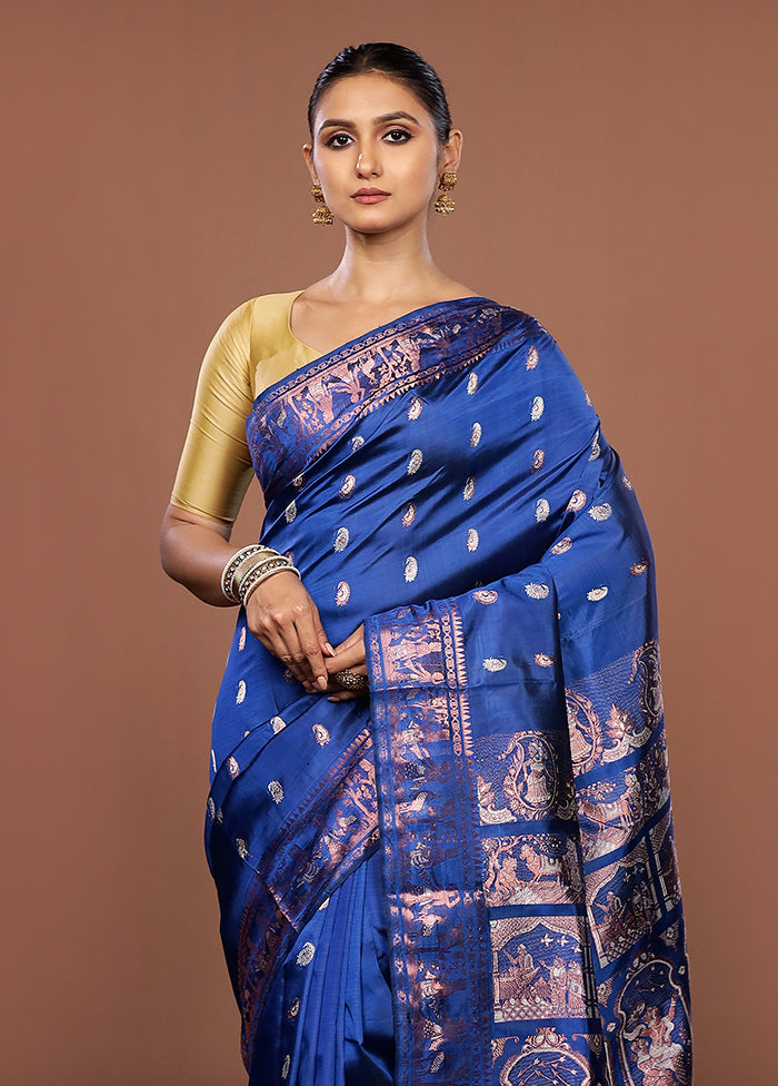 Blue Handloom Swarnachuri Pure Silk Saree With Blouse Piece