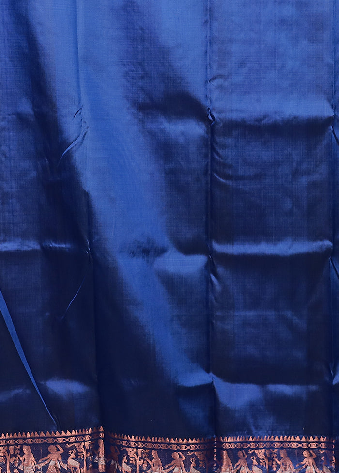 Blue Handloom Baluchari Pure Silk Saree With Blouse Piece