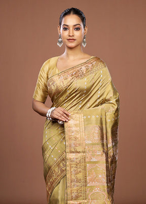 Green Handloom Baluchari Pure Silk Saree With Blouse Piece