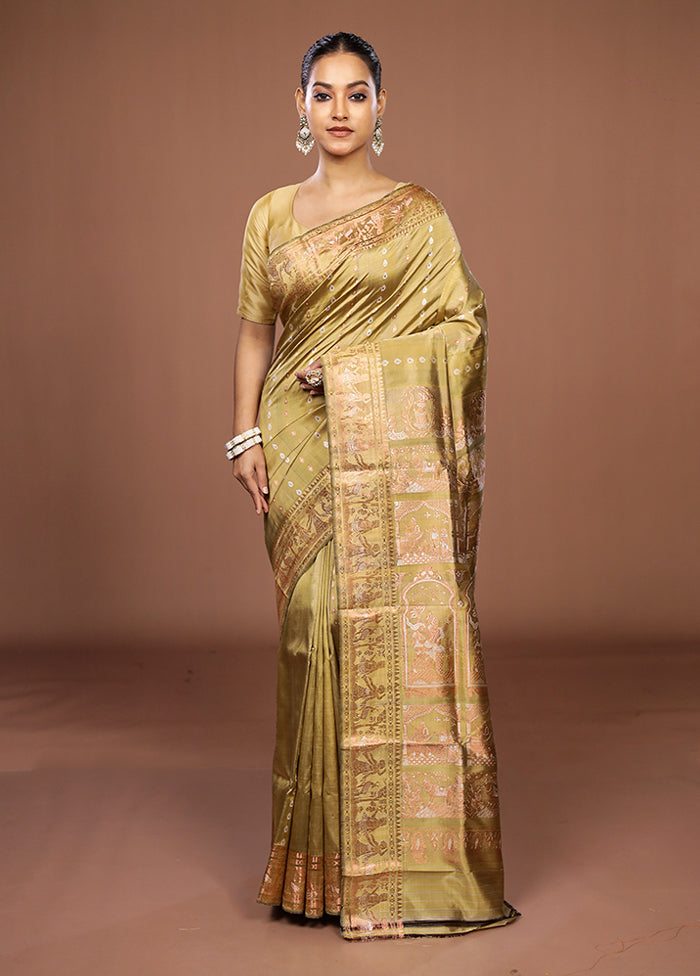 Green Handloom Baluchari Pure Silk Saree With Blouse Piece