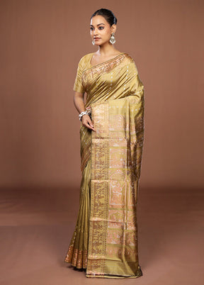 Green Handloom Baluchari Pure Silk Saree With Blouse Piece