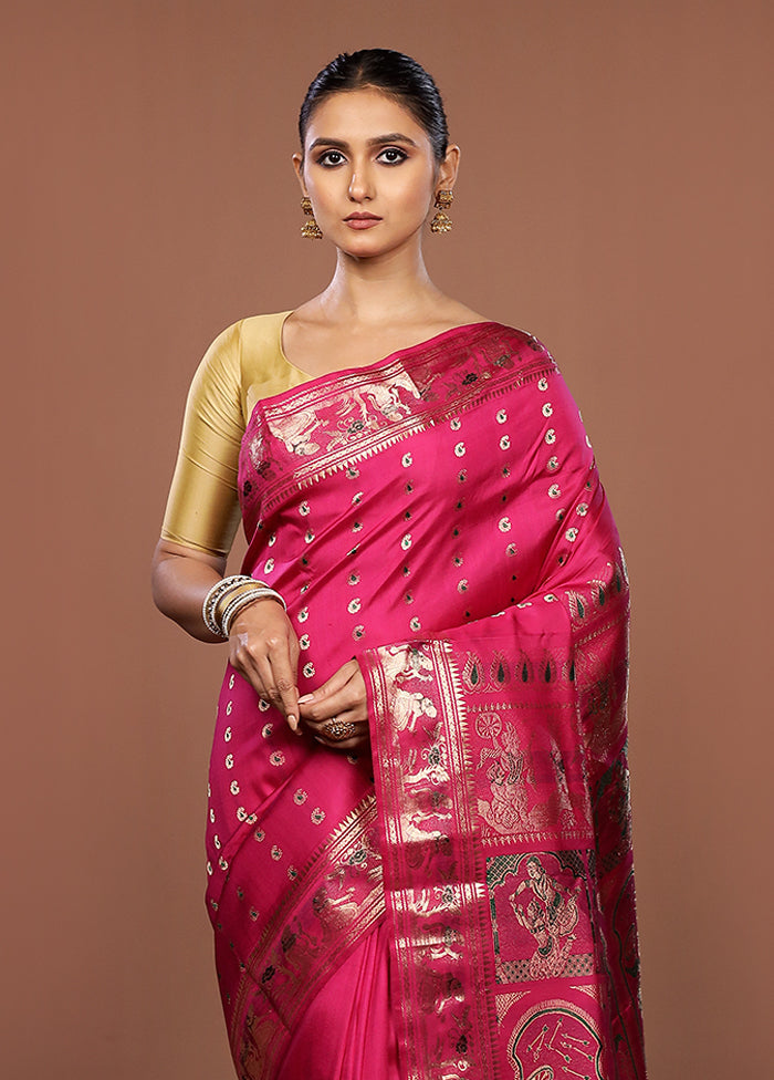 Pink Handloom Swarnachuri Pure Silk Saree With Blouse Piece