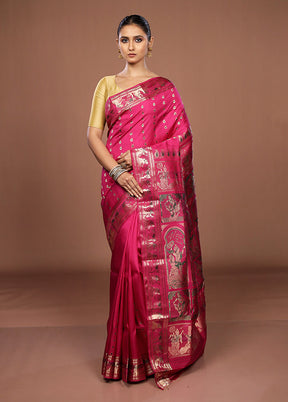 Pink Handloom Baluchari Pure Silk Saree With Blouse Piece
