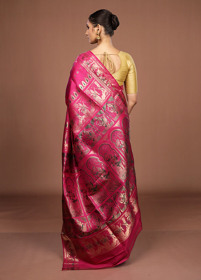 Pink Handloom Swarnachuri Pure Silk Saree With Blouse Piece