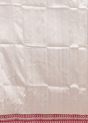 White Printed Pure Silk Saree Without Blouse Piece