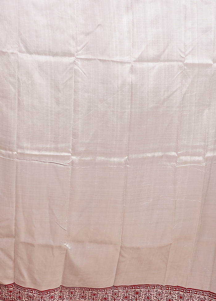 White Printed Pure Silk Saree Without Blouse Piece