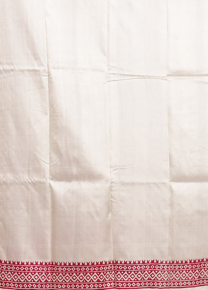 White Printed Pure Silk Saree Without Blouse Piece