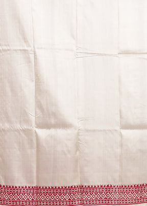 White Printed Pure Silk Saree Without Blouse Piece