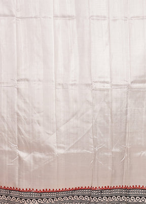 White Printed Pure Silk Saree Without Blouse Piece