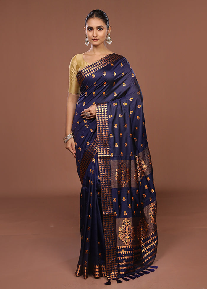 Blue Assam Silk Saree With Blouse Piece