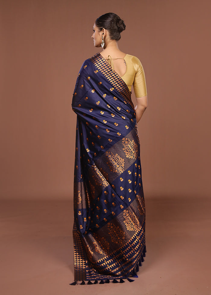 Blue Assam Silk Saree With Blouse Piece