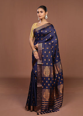 Blue Assam Silk Saree With Blouse Piece