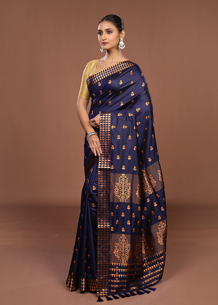 Blue Assam Silk Saree With Blouse Piece