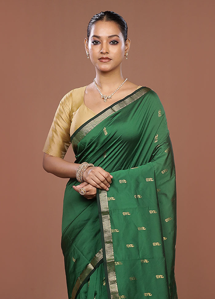 Green Kanjivaram Silk Saree With Blouse Piece