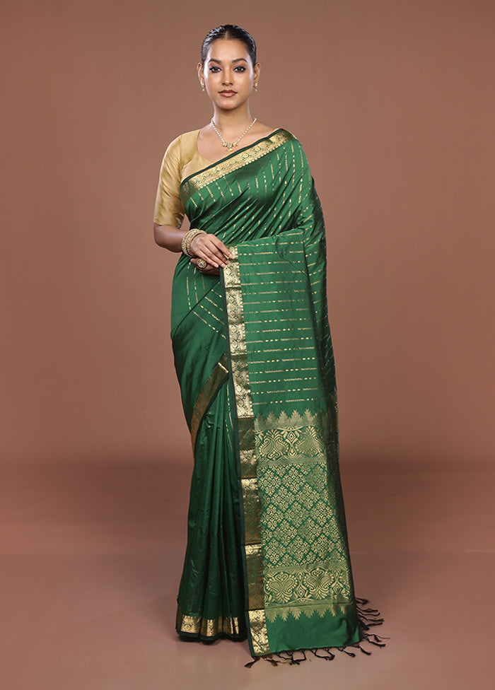 Green Kanjivaram Silk Saree With Blouse Piece