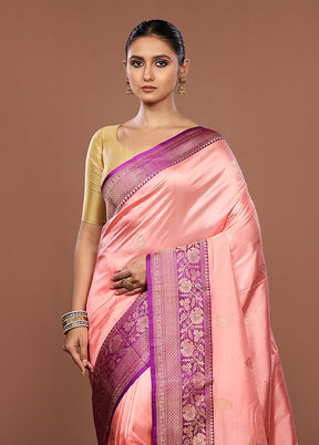 Pink Handloom Katan Pure Silk Saree With Blouse Piece