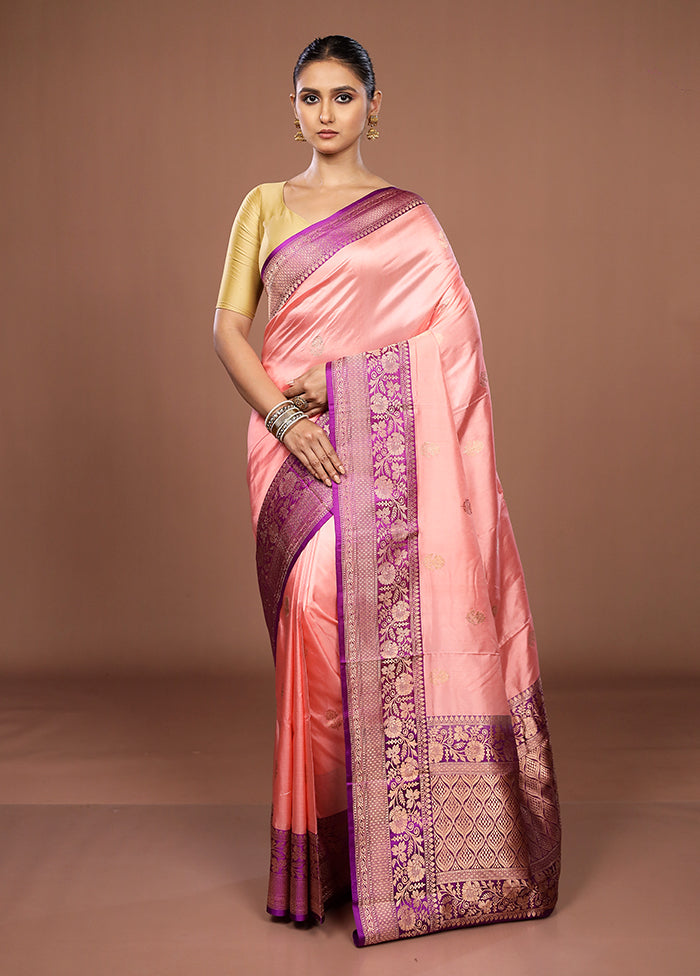 Pink Handloom Katan Pure Silk Saree With Blouse Piece