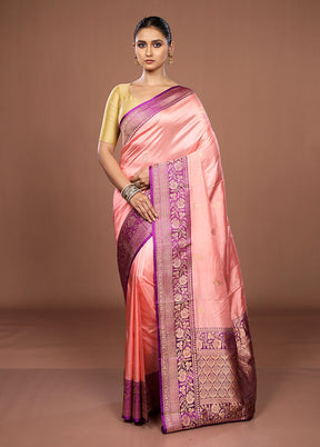 Pink Handloom Katan Pure Silk Saree With Blouse Piece
