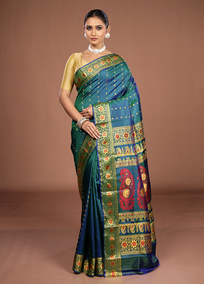 Green Handloom Baluchari Pure Silk Saree With Blouse Piece