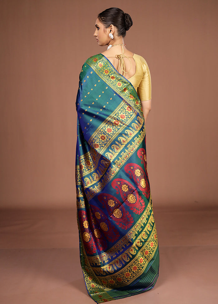 Green Handloom Baluchari Pure Silk Saree With Blouse Piece