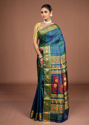 Green Handloom Baluchari Pure Silk Saree With Blouse Piece