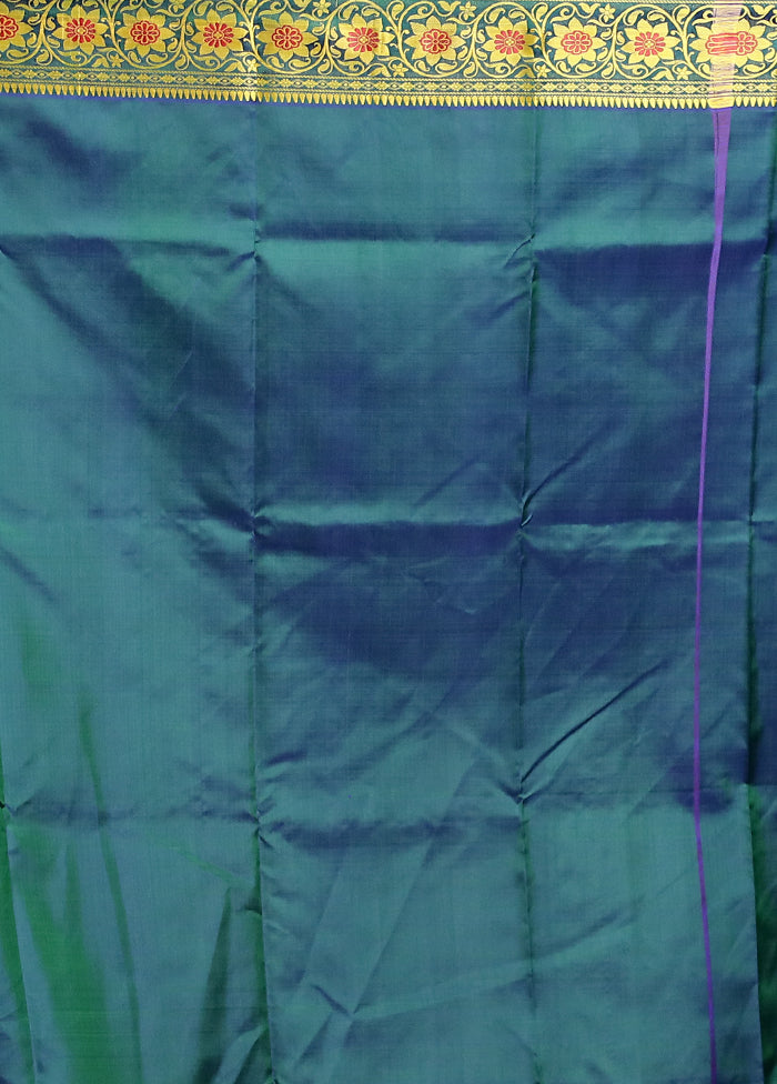 Green Handloom Baluchari Pure Silk Saree With Blouse Piece